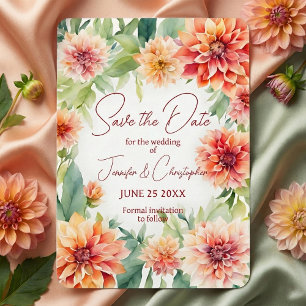 Reserve A Data Dália Floral em Aquarela Pêssego e Terracota Laran