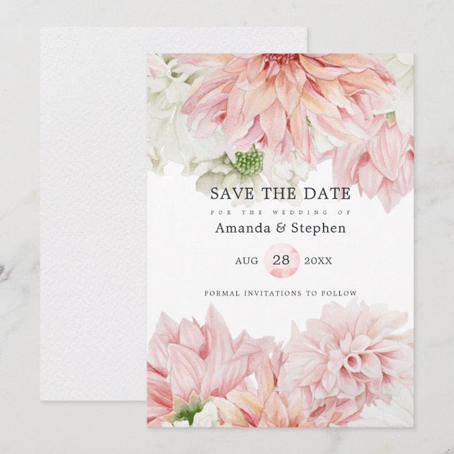 Reserve A Data Dálias Rosadas Casamento Floral (Frente/Verso)