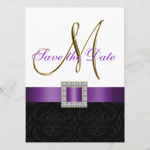 Reserve A Data Damasco branco preto roxo Salve a data