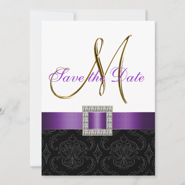 Reserve A Data Damasco branco preto roxo Salve a data (Frente)