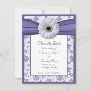Reserve A Data Damasco branco roxo Preto Floral Salve a placa de