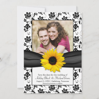 Reserve A Data Damasco Floral Amarelo Negro Girassol Salvar Data