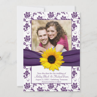 Reserve A Data Damasco Floral Roxo Girassol Salvar Data