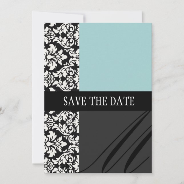 Reserve A Data Damask Blue Save The Date Card (Azul De Damasco) (Frente)