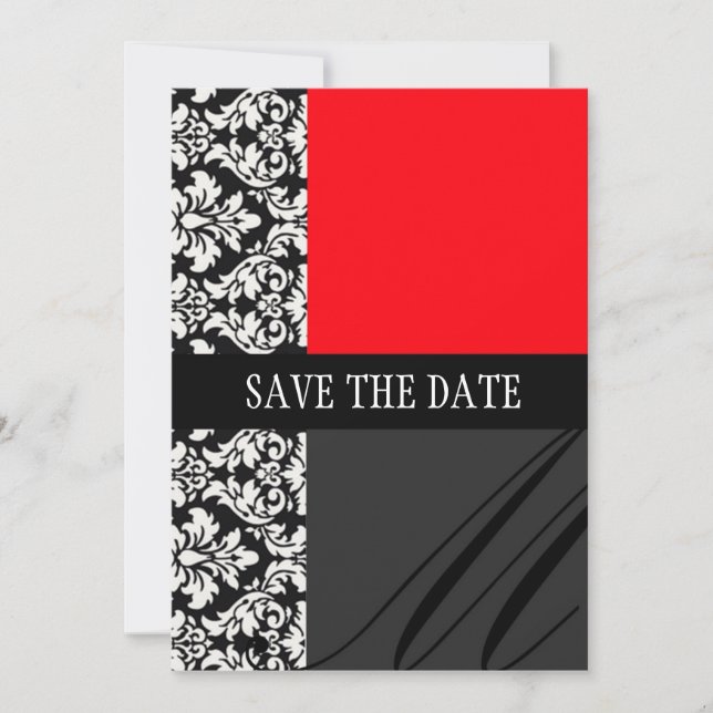 Reserve A Data Damask Red Save The Date Card (Frente)