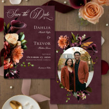 Dark Elegant Autumn Floral Burgundy Photo Wedding