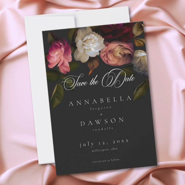 Reserve A Data Dark Moody Burgundy Cream Peonies Black (Dark Moody Burgundy Cream Peonies Black Save The Date)