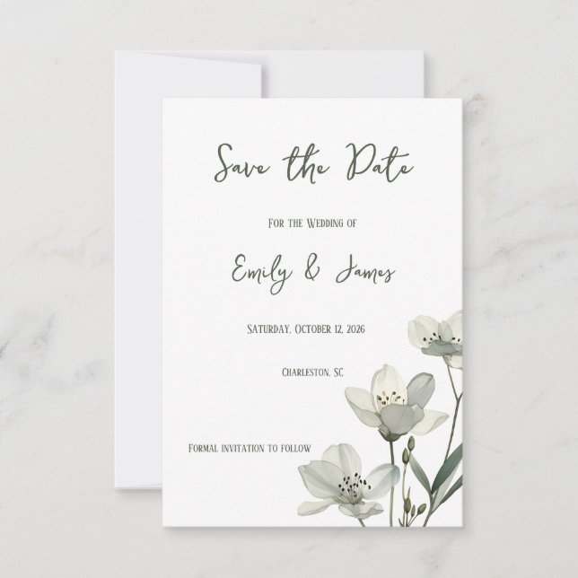Reserve A Data Dark Sage Green Botanical Wedding (Frente)