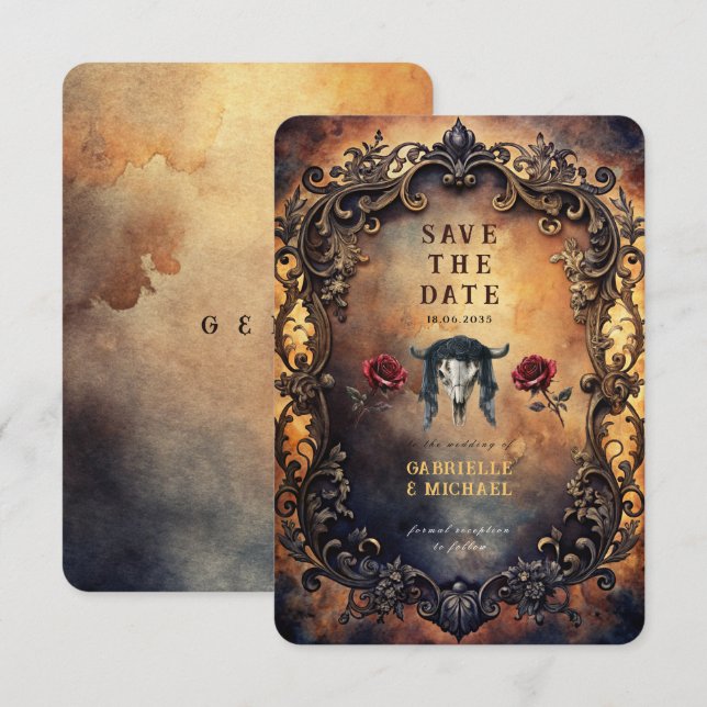 Reserve A Data Dark Western Gothic Bull Skull & Velvet Roses (Frente/Verso)