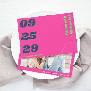 Reserve A Data Data em Negrito Rosa e Verde Site de Foto Retro Ca