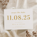 Reserve A Data Data Mínima Dourada de Casamento Chic Branco Não F<br><div class="desc">Personalize este casamento mínimo de design de chic,  salve a data com todos os seus detalhes.</div>