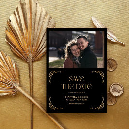 Reserve A Data Deco Moderno | Foto Casamento Preto e Dourado Fals