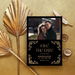 Reserve A Data Deco Moderno | Foto Casamento Preto e Dourado Fals