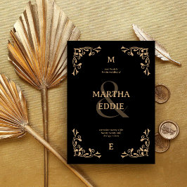 Reserve A Data Deco Moderno | Fundo Fotográfico Preto e Dourado p