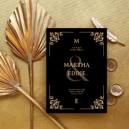 Reserve A Data Deco Moderno | Fundo Preto e Dourado para Fotos de