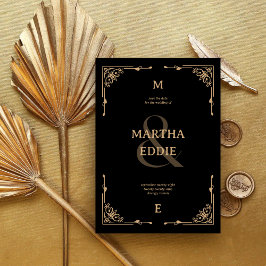 Reserve A Data Deco Moderno | Fundo Preto e Dourado para Fotos de