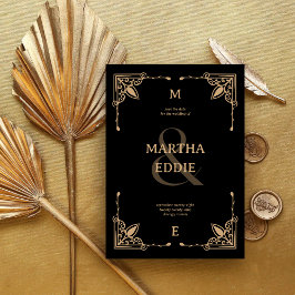 Reserve A Data Deco Moderno | Fundo Preto e Dourado para Fotos de