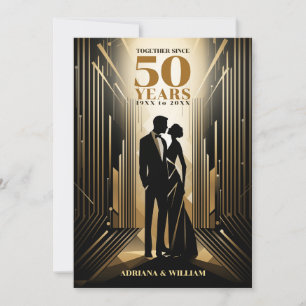 Reserve A Data Deco Retro Preto & Ouro Casamento Aniversário