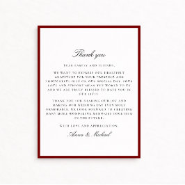 Reserve A Data Deep Red Border Wedding Thank You Card