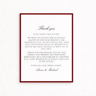 Reserve A Data Deep Red Border Wedding Thank You Card