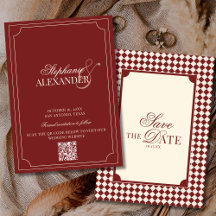 Deep Red Checkered Old Money QR Code Wedding