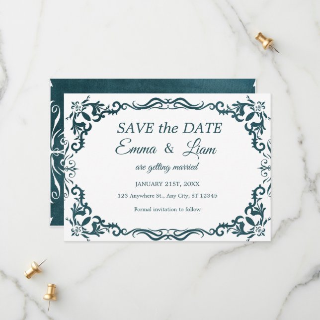 Reserve A Data Deep Teal Blue Talavera Mexican Wedding (Frente/Verso In Situ)
