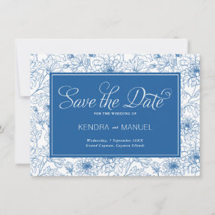 Reserve A Data Delft Azul Floral Chinoiserie Toile Casamento