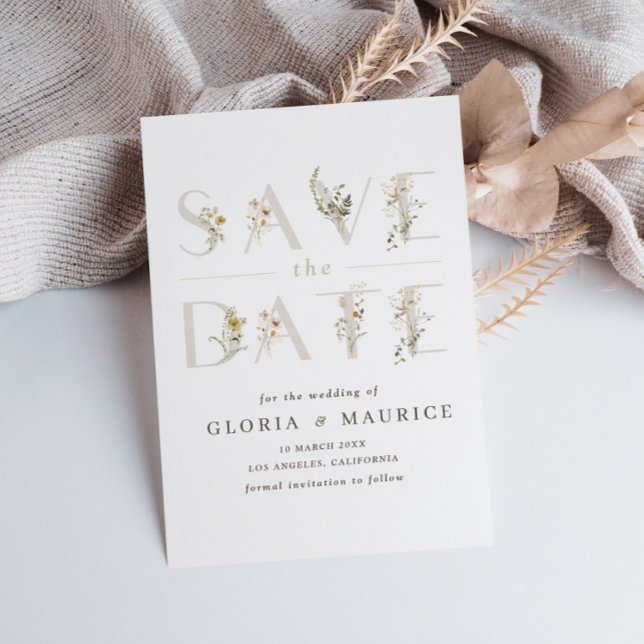 Reserve A Data delicadas letras de flor silvestre Salvar a Data (Criador carregado)