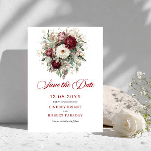 Reserve A Data Delicado Bege Burgundy Floral Save The Date