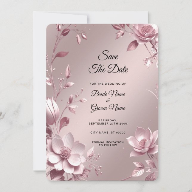 Reserve A Data Delicado Quadro Floral Rosa Salvar a Data (Frente)