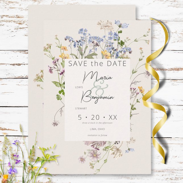 Reserve A Data Delicate Boho Wildflower Cream Wedding (Delicate Boho Wildflowers Cream Wedding Save The Date)