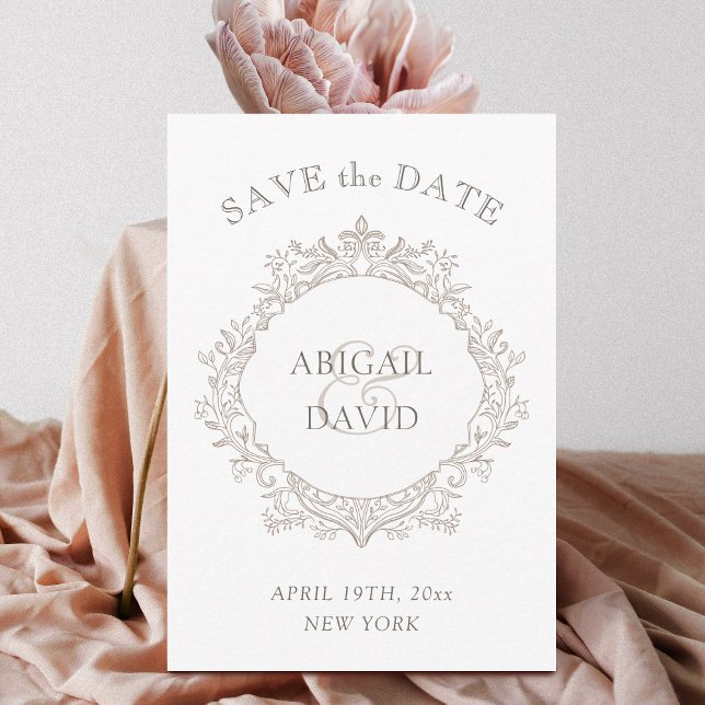 Reserve A Data Delicate Neutral Crest Wedding Save The Date (Criador carregado)