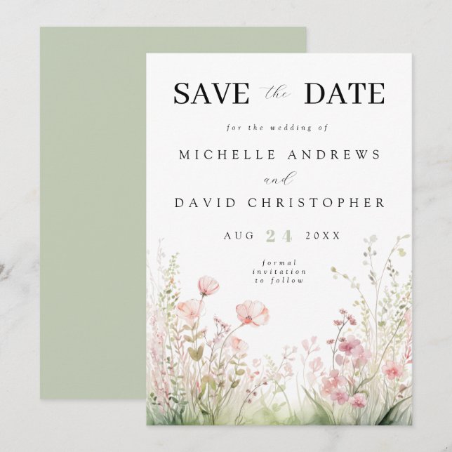 Reserve A Data Delicate Wildflower Wedding (Frente/Verso)