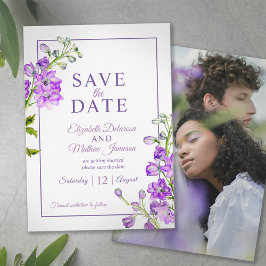 Reserve A Data Delphinium floral save the date purple photo