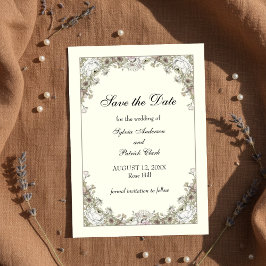 Reserve A Data Desenho de flores marfim casamento romântico