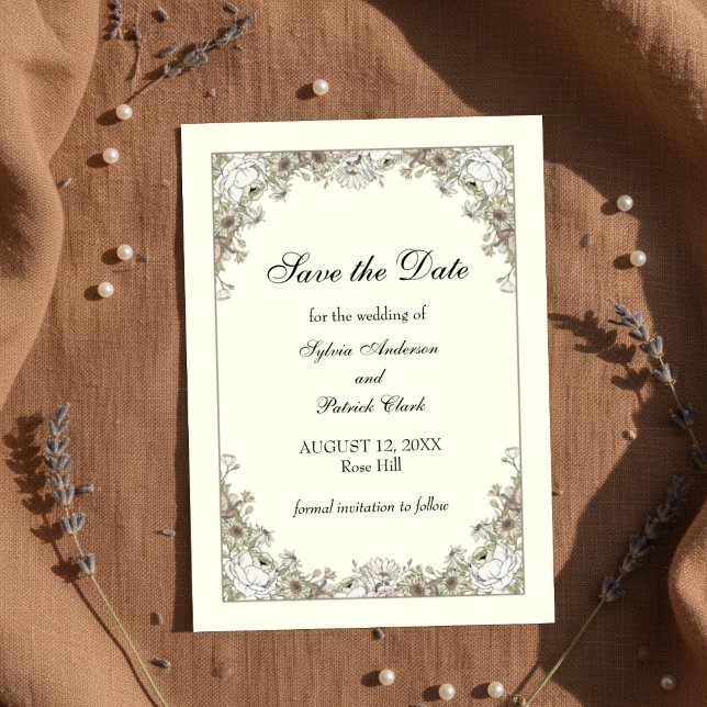 Reserve A Data Desenho de flores marfim casamento romântico (Criador carregado)