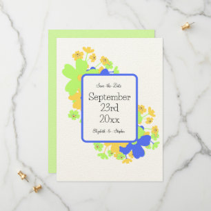 Reserve A Data Desenho floral elegante em azul verde amarelo