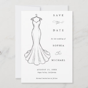 Reserve A Data Desenho Linear Vestido de Noiva Minimalista Save T