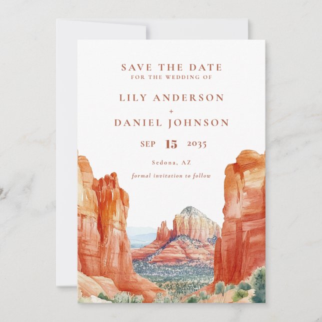 Reserve A Data Desert Mountain Watercolor Destination Wedding (Frente)