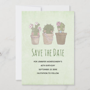Reserve A Data Design de Cactus Trio Watercolor com Sorriso Bonit