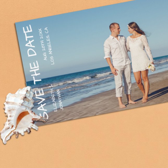Reserve A Data Destination Beach Wedding Photo Save The Date (Criador carregado)