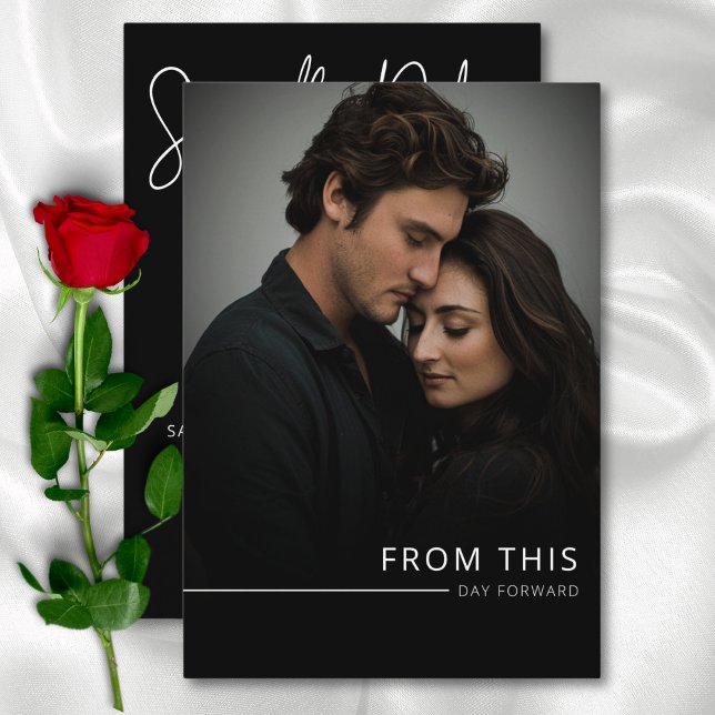 Reserve A Data Dia de Foto Preto e Branco Moderno Elegante (Modern Elegant Black & White Photo Day Forward Save The Date)