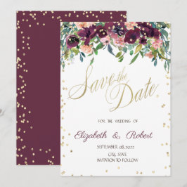 Reserve A Data Diamantes de Ouro Flores Bordeaux Salve a Data