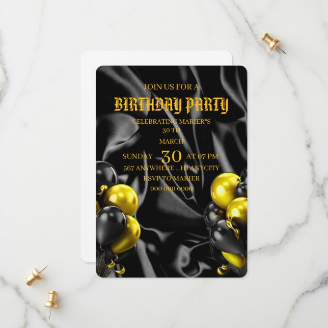 Reserve A Data Digital Birthday Dinner Invitation Template, Black (Frente/Verso In Situ)