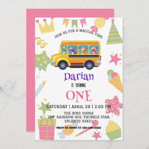 Reserve A Data Dinossauro engraçado de volta ao bolo de ônibus es