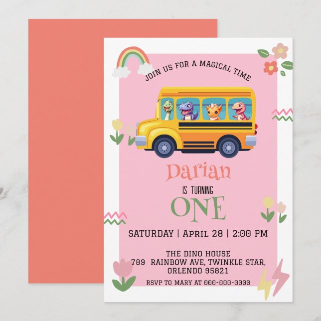 Reserve A Data Dinossauro engraçado de volta às garotas do ônibus (Frente/Verso)