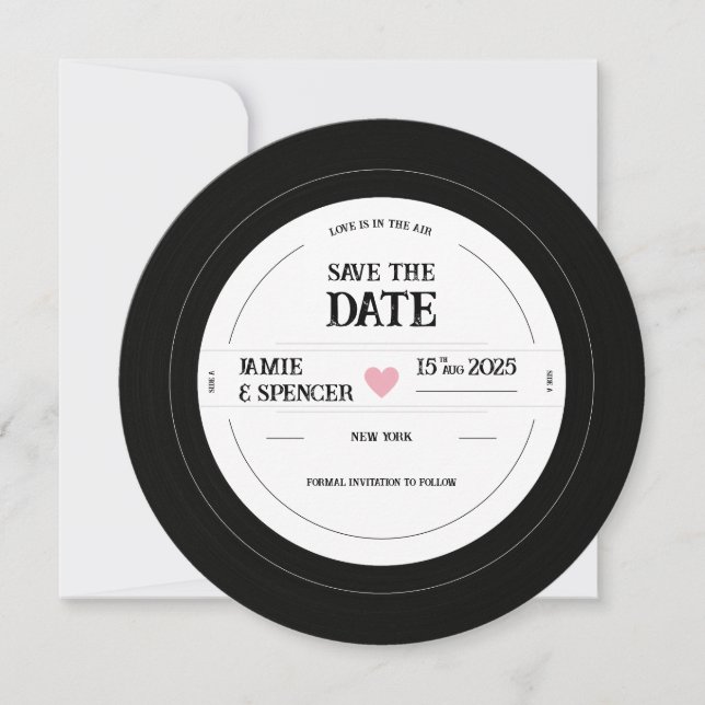 Reserve A Data Disco de Vinil Retro Único Casamento Salve a Data (Frente)