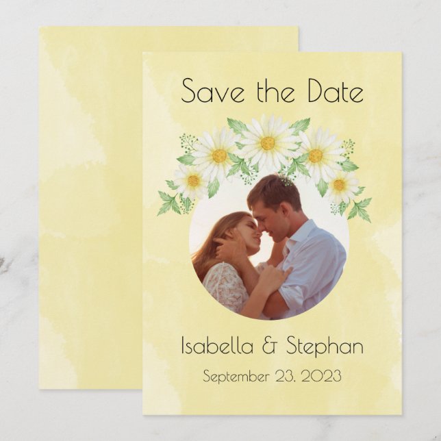 Reserve A Data Disies White Yellow Floral Photo Typografia (Frente/Verso)