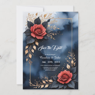 Reserve A Data Disposição Elegante de rosa com folhagem de ouro