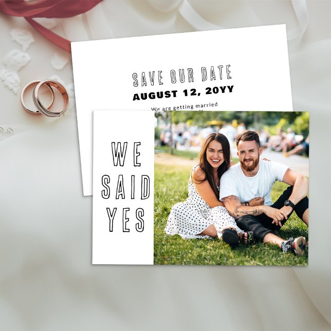 Reserve A Data Dissemos sim com foto simples casamento moderno (We Said Yes .. Photo Wedding Save the Date Card)